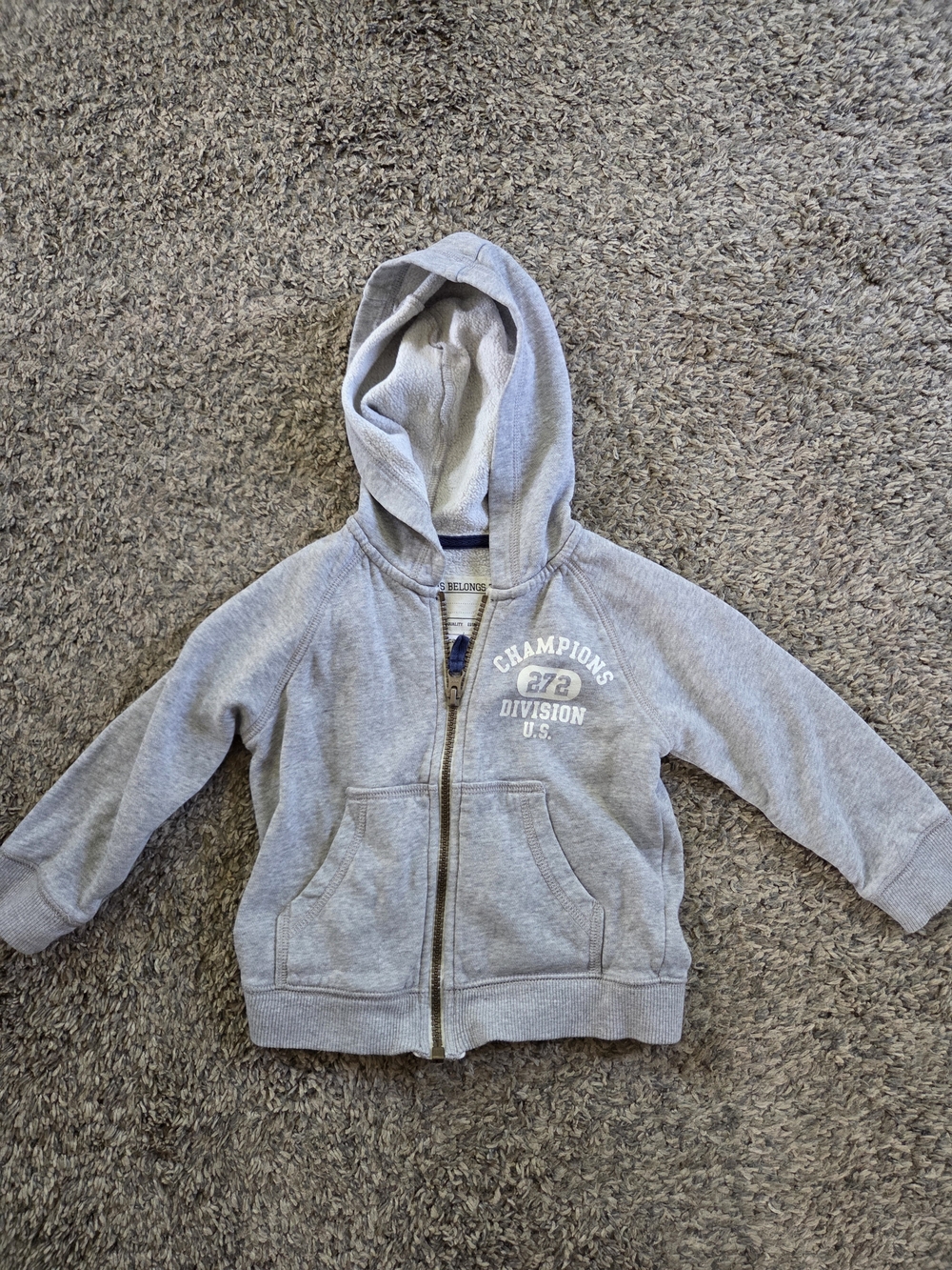 Carter's Light Gray Zip-Up Hoodie with 'Champions' Graphic